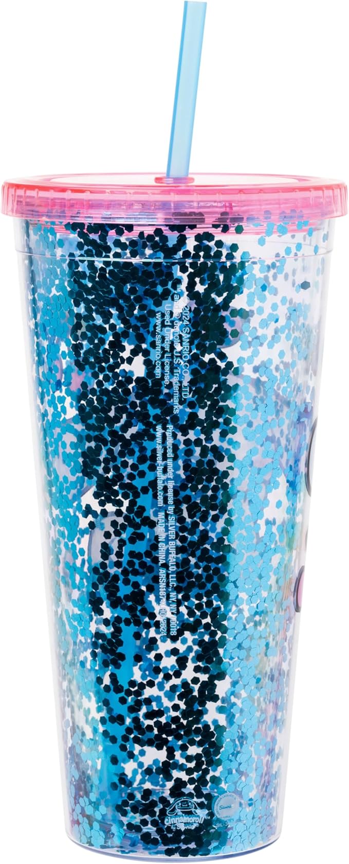 Silver Buffalo Sanrio Hello Kitty and Friends Cinnamoroll Hearts and Cherries Plastic Confetti Cold Cup with Lid and Straw, 32 Ounces