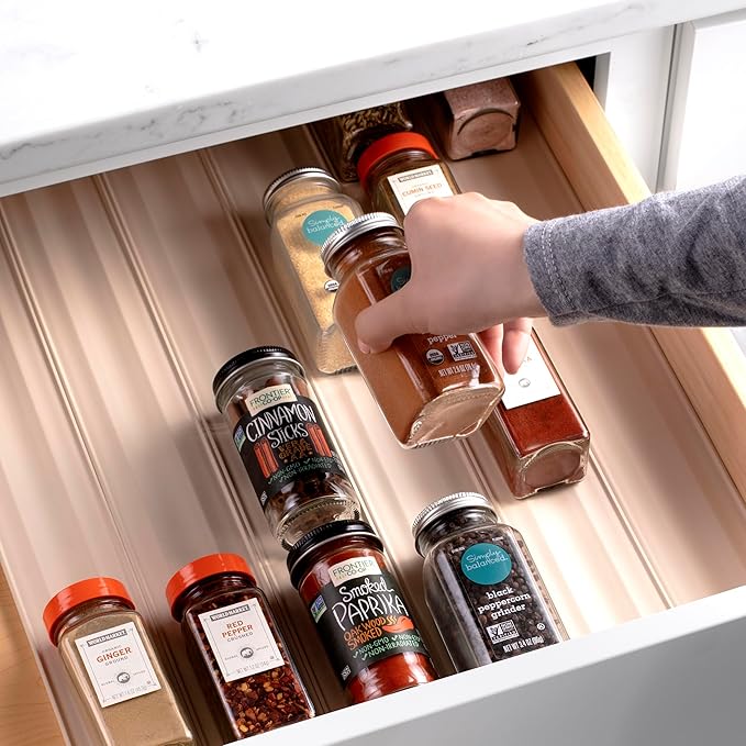 YouCopia SpiceLiner Adjustable Spice Drawer Liner, 10ft Roll, Sandstone, Seasoning and Spices Bottle Organizer Insert