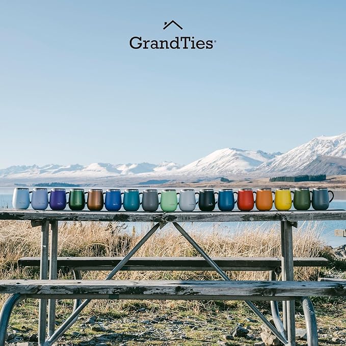 GRANDTIES Insulated Coffee Mug with Handle - Sliding Lid for Splash-Proof 16oz Wine-Glass Shape Thermal Tumbler with Double Walled Vacuum Stainless Steel to Keeps Beverages Hot or Cold-Periwinkle