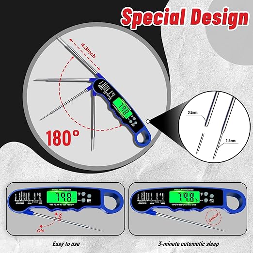 Meat Thermometer Digital, Instant Read Meat Thermometer with Backlight & Magnet for Kitchen, Beef, Grill, Turkey,IP67 Waterproof Cooking Thermometer，Suitable as Stocking Stuffers for Men