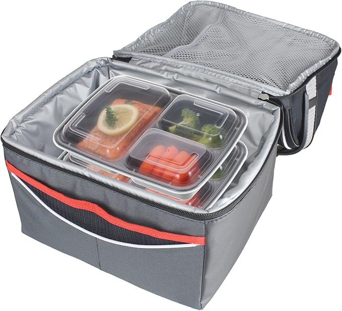 Freshware Meal Prep Containers [21 Pack] 3 Compartment with Lids, Food Storage Containers, Bento Box, BPA Free, Stackable, Microwave/Dishwasher/Freezer Safe (24 oz)