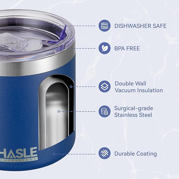 HASLE OUTFITTERS 10oz Insulated Tumblers with Lid and Straw,Stainless Steel Tumbler Travel Coffee Mug,Double Wall Reusable Tumbler Cup for Iced and Hot Drinks(Navy，12 Pack)