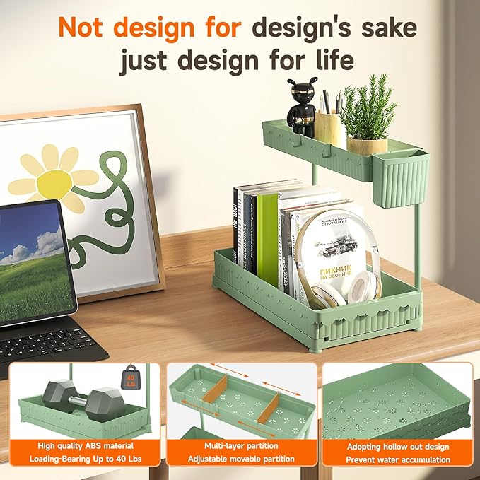 3 Pack Multi-Purpose Under Sink Organizers and Storage (Green, 14.85 inches)