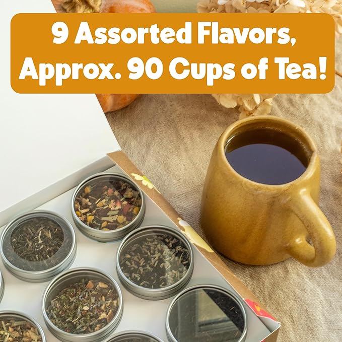 Heavenly Tea Leaves Organic 9 Flavor Variety Pack | Loose Leaf Tea Sampler (Approximately 90 Cups) | Premium Gift Set Assortment of Green, Herbal, Black & White Teas | Hot or Iced, High to No Caffeine