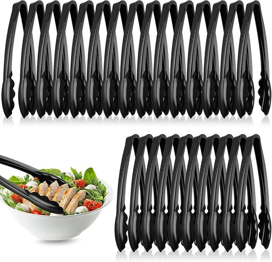 Tessco for you 25 Pcs Plastic Tongs for Serving Bulk, 9 Inch Plastic Disposable Serving Tongs Heavy Duty Salad Utensils for Kitchen Buffets BBQ Events Catering (Black)