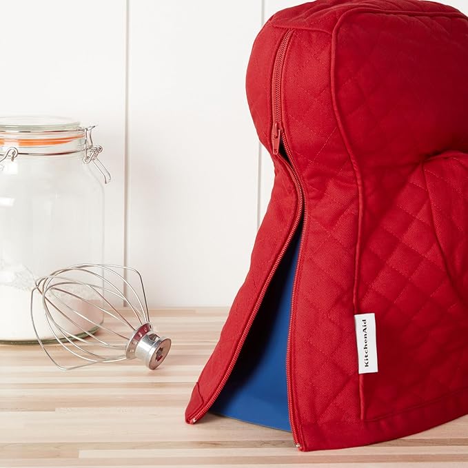 KITCHENAID Fitted Tilt-Head Stand Mixer Cover with Storage Pocket, Quilted 100% Cotton,14.4"x18"x10", Passion Red