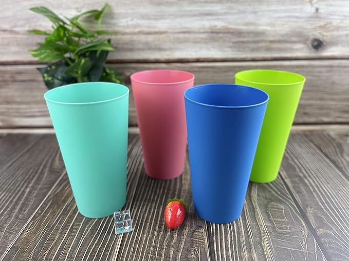 32-ounce Plastic Tumblers Reusable Dishwasher Safe BPA Free Set of 12 Multicolor Large Drinking Cups