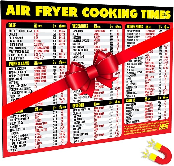 Air Fryer Magnetic Cheat Sheet - Large Print Easy to Read Airfryer Accessory - Air Fryer Cooking Times Chart Magnet, Airfry Cookbook Guide, Kitchen Cheat Sheet, Airfryer Oven Accessories 2025 (Red)