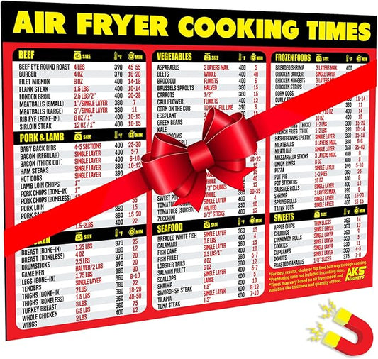 Air Fryer Magnetic Cheat Sheet - Large Print Easy to Read Airfryer Accessory - Air Fryer Cooking Times Chart Magnet, Airfry Cookbook Guide, Kitchen Cheat Sheet, Airfryer Oven Accessories 2025 (Red)