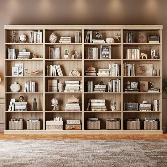 70.8" Tall Brown Bookshelf, Farmhouse Modular Bookcase with 6-Tier Adjustable Shelves, Large Storage Cabinet for Home Office, Living Room, Set of 4