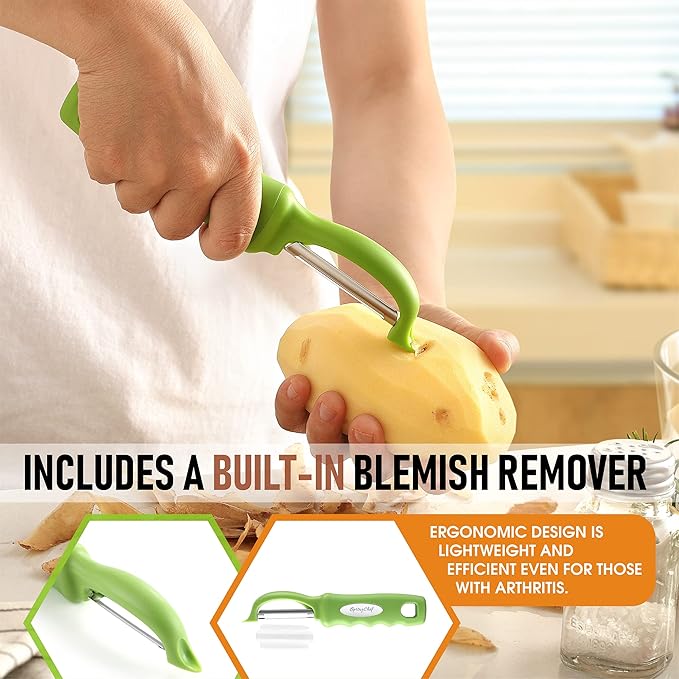 Spring Chef Premium Green Swivel Vegetable Peeler Set of 2, Stainless Steel Apple Peeler for Kitchen with Soft Grip Handle, Dishwasher Safe, Perfect for Potato, Carrot, Veggie, Fruit, Apple, Mango