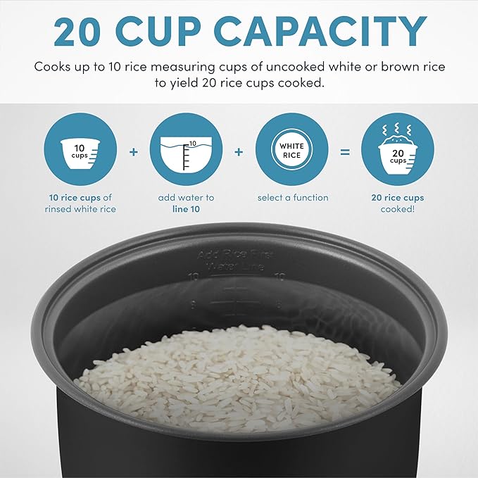 AROMA Professional Digital Rice Cooker, 10-Cup (Uncooked) / 20-Cup (Cooked), Multicooker, Slow Cooker, Steamer, Oatmeal Cooker, Egg Cooker, STS, 5 Qt, Black, ARC-5200SB