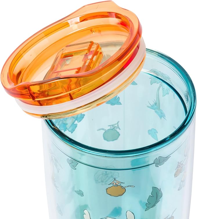 Silver Buffalo Disney Lilo and Stitch Hawaiian Shirt and Coconuts Pattern Double Wall Travel Tumbler with Slide Close Lid, 20 Ounces