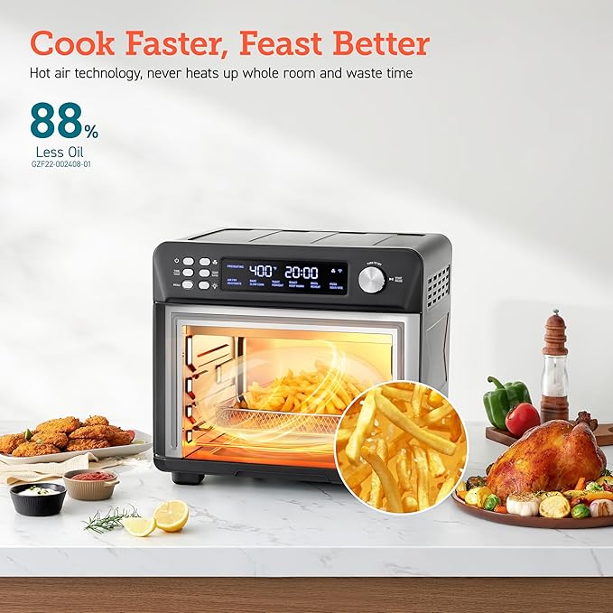 COSORI Smart 12-in-1 Air Fryer Toaster Oven Combo, Airfryer Convection Oven Countertop, Bake, Roast, Reheat, Broiler, Dehydrate, 75 Recipes & 3 Accessories, 26QT, Black-Stainless Steel