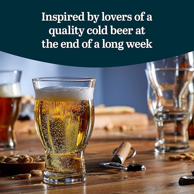 Libbey Craft Brews Nucleated Pint Beer Glasses, Dishwasher Safe Pint Glasses Set of 4 for Light Beers, Stouts, Laser Etching Nucleated Beer Glasses