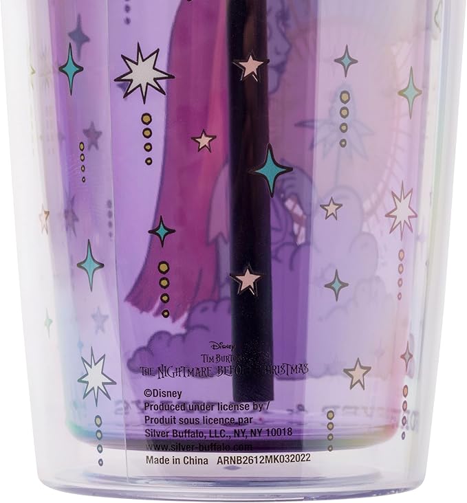 Silver Buffalo Disney Nightmare Before Christmas “Forever and Always” Spill Resistant Plastic Tumbler Featuring Jack Skellington and Sally, 20 Ounces