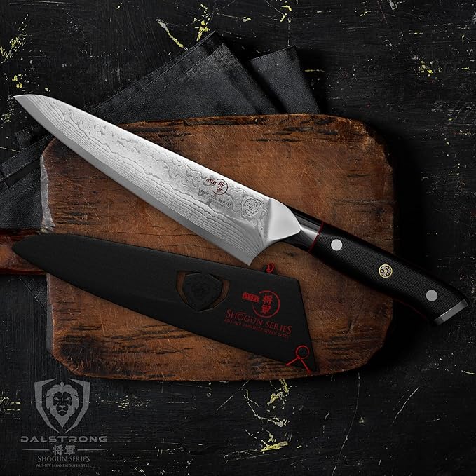 Dalstrong Chef Knife - 7 inch Blade - Shogun Series ELITE - Damascus - Japanese AUS-10V Super Steel - G10 Black Handle - Razor Sharp Kitchen Knife - Full Tang Cooking Chef's Knife - Sheath