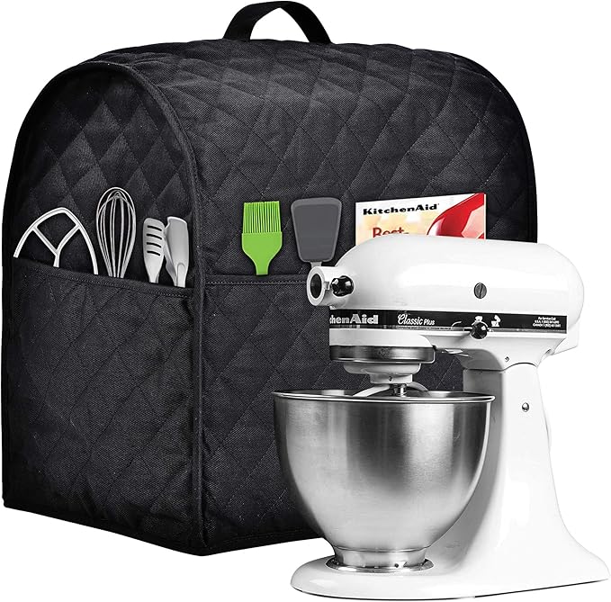 Stand Mixer Cover compatible with Kitchenaid Mixer, Fits All Tilt Head & Bowl Lift Models,The Fabric Is Pure Cottot,Soft, Not Easy to Fade, Not Easy To Pilling. (Fits for 6-8 Quart, Black)