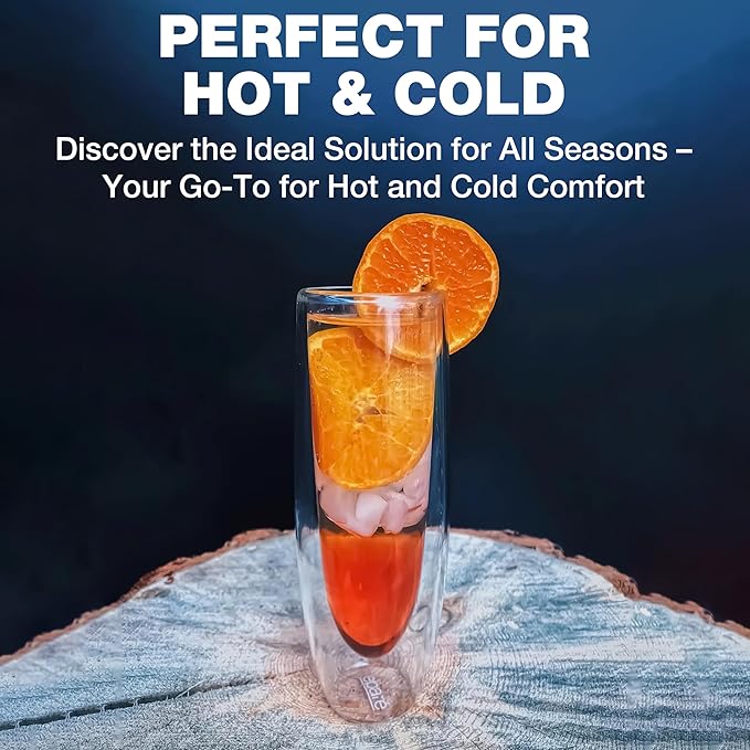 Eparé Stemless Champagne Flutes Glass - Set of 4 Double Wall Champagne Glasses for Mimosas, Prosecco, and Cocktails - Modern Lightweight Glass Stemless Flute Glasses for Celebrations