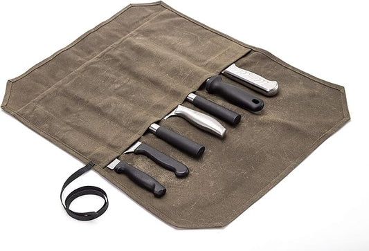 Chef’s Knife Roll Case, Waxed Canvas Cutlery Knives Holders Protectors, Home Kitchen Cooking Tools And Utensils Wrap Bag Wallet, Multi-Purpose Brush Roll Bag, Travel Tool Roll Pouch