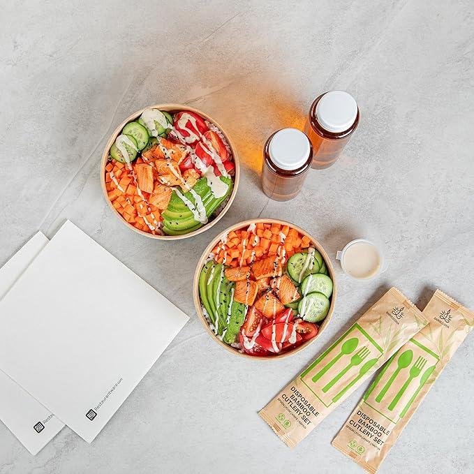 Restaurantware Compostable Paper Food Containers 200 Pack Of 37 oz BPI-Certified Round Kraft Salad Bowls Disposable Grease-Resistant Meal Prep Take Out Containers For Ice Creams, Soups, Snacks