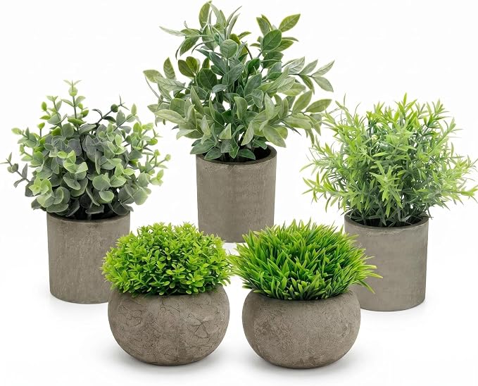 AUUGUU Artificial Potted Plants Faux Greenery in Cement Pots by AUUGUU