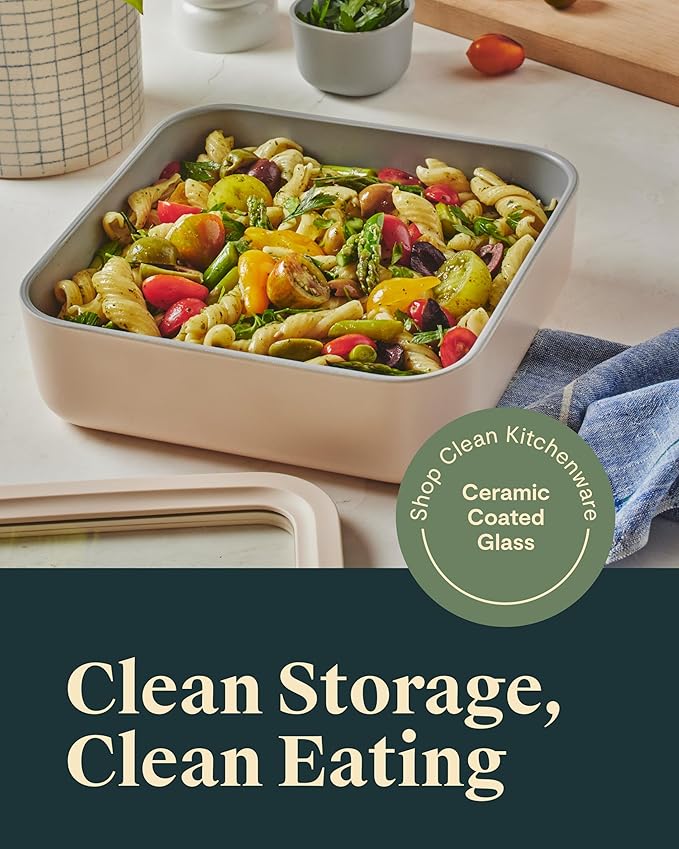 Caraway 2pc Glass Food Storage Set - 10 Cup Food Containers (2) - Ceramic Coated - Non Toxic, Non Stick Lunch Box with Lids. Dishwasher, Oven, & Microwave Safe - Perracotta