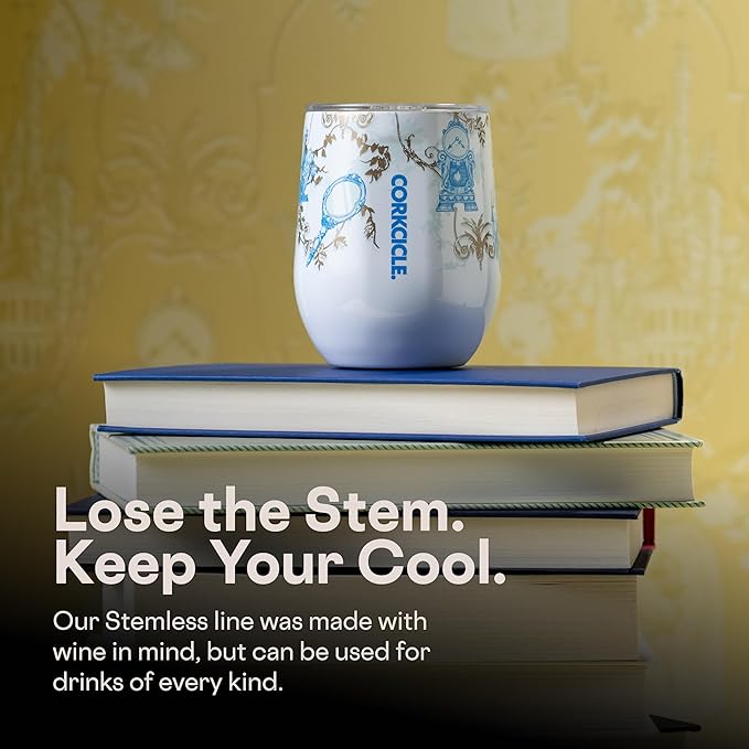 Corkcicle Stemless Insulated Wine Glass Tumbler - Keeps Beverages Cold 6 Hours & Hot 3 Hours - Stainless Steel - Easy-Grip - Summer Drinkware Gift - Keeps Drinks Ice Cold - 12 oz - Princess Belle