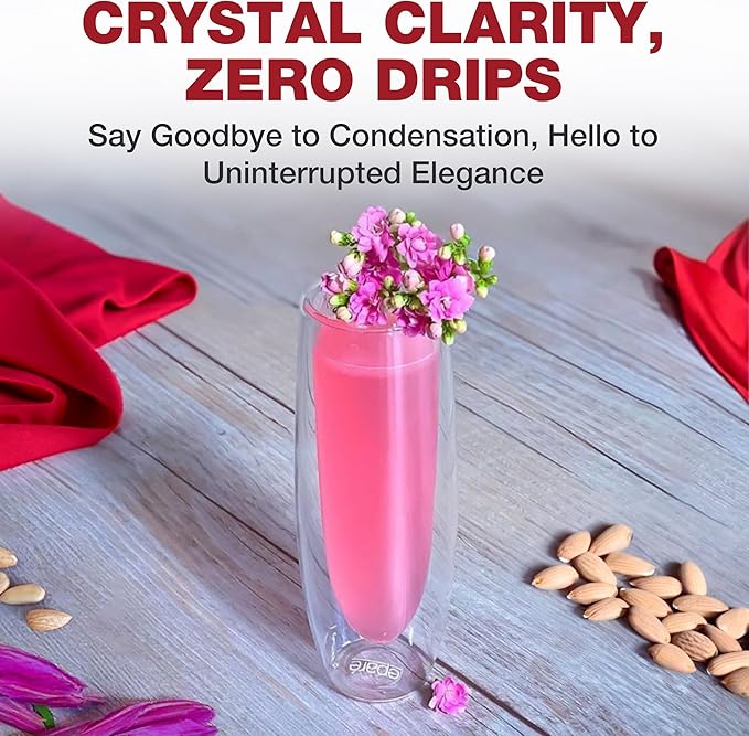 Eparé Stemless Champagne Flutes Glass - Set of 4 Double Wall Champagne Glasses for Mimosas, Prosecco, and Cocktails - Modern Lightweight Glass Stemless Flute Glasses for Celebrations