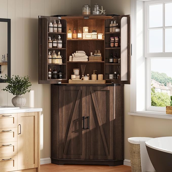 Dripex 71" Corner Cabinet Brown, Farmhouse Kitchen Pantry Cabinet by Dripex