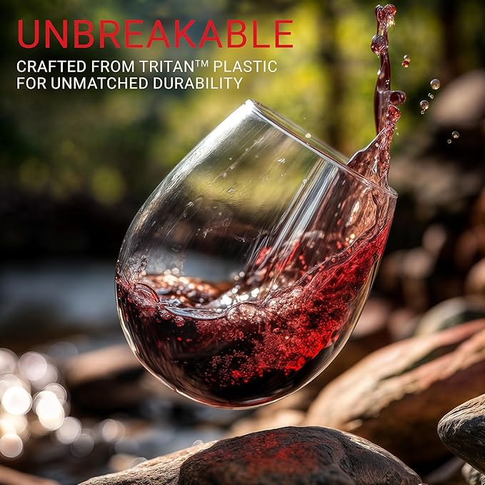 Unbreakable Stemless Plastic Wine Glasses | Reusable | Shatterproof 100% Tritan Plastic | Dishwasher-Safe | BPA-free | Awesome for Indoor & Outdoor | 20 oz, Set of 4