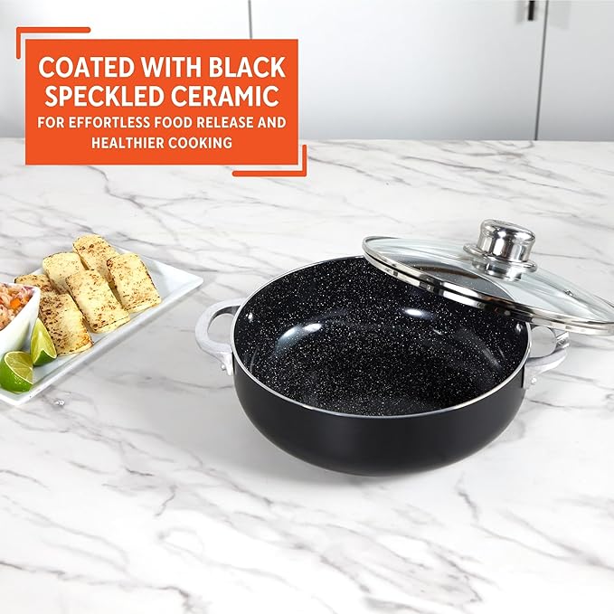 IMUSA 3.2Qt Bistro Ceramic Nonstick Caldero/Dutch Oven with Glass Lid, Black