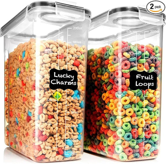 Shazo 2 Pack (6.3L / 213OZ) EXTRA Large Airtight Food Storage Cereal Containers for Bulk Food Storage BPA-Free Plastic Container, Pantry Organization and Canister for Rice, Pasta, Sugar & Flour