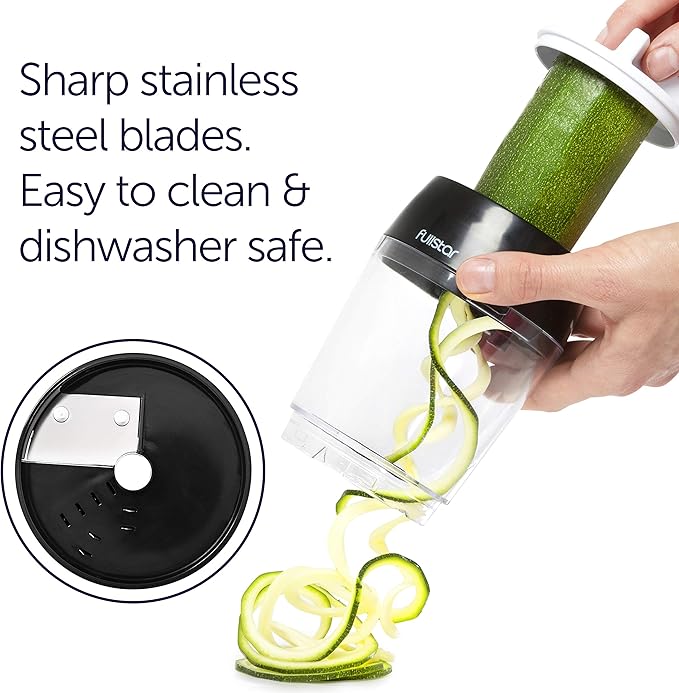 Fullstar Vegetable Spiralizer and Slicer - Zucchini Spiralizer Noodle Maker with Sharp Stainless Steel Blades, Spiralizer for Veggie Noodles, Cucumber Veggie Vegetable Zoodler, Kitchen Gadget (4 in 1)