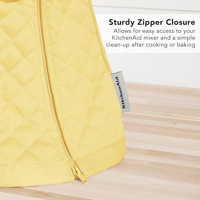 KITCHENAID Fitted Tilt-Head Stand Mixer Cover with Storage Pocket, Quilted 100% Cotton,14.4"x18"x10", Butter Yellow
