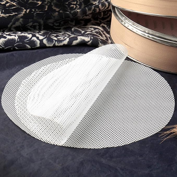 GUCUJI 12 Inch Silicone Bamboo Steamer Liners - Non-Stick, Reusable Steamer Mesh Mats for Steamed Buns, Dumplings, veggies, Dim Sum, Momo, Rice, and fish - Food Grade BPA Free (4Pcs)