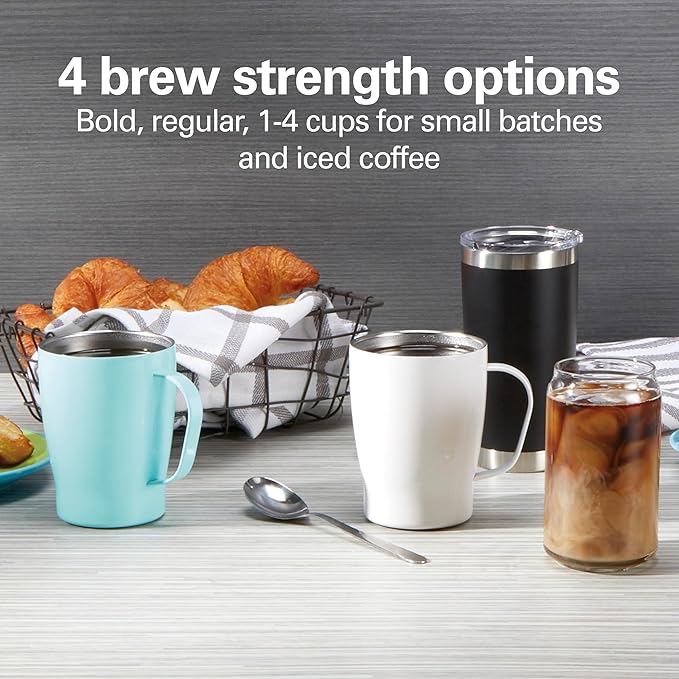 Hamilton Beach One Press Programmable Dispensing Drip Coffee Maker with 12 Cup Internal Brew Pot, Water Reservoir, Black with Chrome (48464)