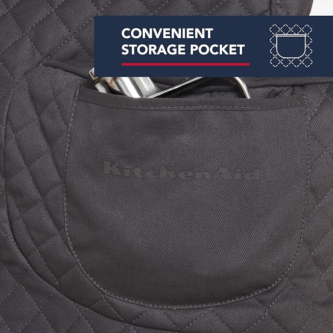 KITCHENAID Fitted Tilt-Head Stand Mixer Cover with Storage Pocket, Quilted 100% Cotton,14.4"x18"x10", Charcoal Grey