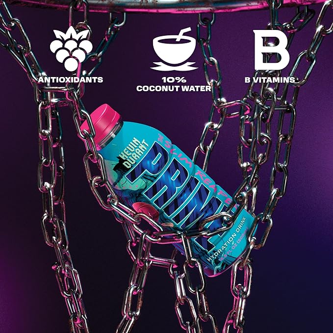 PRIME Hydration KEVIN DURANT Sports Drinks, Electrolyte Enhanced for Replenishing Fluids 250mg BCAAs, B Vitamins, Antioxidants, Low Sugar, 16.9 Fl Oz, 12 Pack