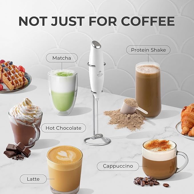 Zulay Kitchen Powerful Milk Frother Wand With 4 AA Duracell Batteries - Ultra Fast Handheld Drink Mixer - Electric Whisk Foam Maker for Coffee, Lattes, Cappuccino, Matcha & Creamer