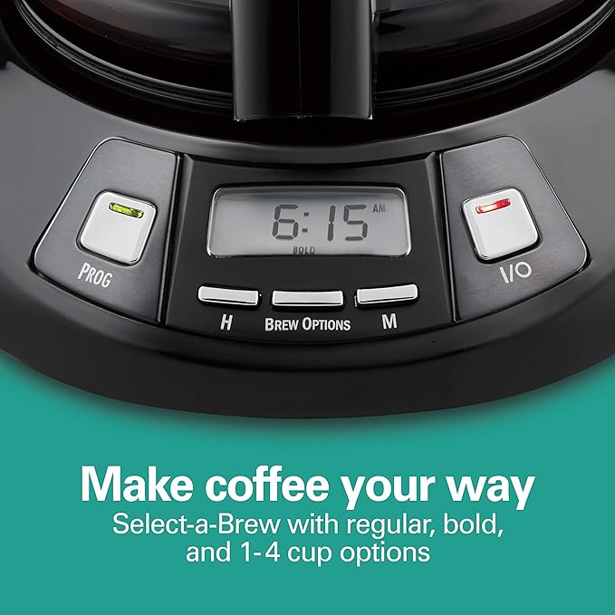 Hamilton Beach 12 Cup Programmable Drip Coffee Maker with 3 Brew Options, Glass Carafe, Auto Pause and Pour, Black Stainless (46293)