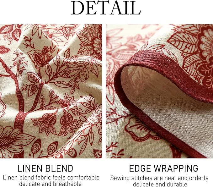 ISAENNE Designer French Linen Long Rectangle Tablecloth,Red Floral Washable Indoor Table Cloth,Durable Home Decor Tablecloths for Dining Thanksgiving Kitchen Party Christmas,63"*102"-Ruyi A