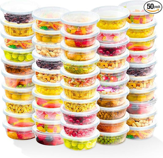 Healthy Packers Plastic Deli Containers with Lids (8oz 50 Sets) - Clear Plastic Containers with Airtight Lids - Great for Your Slime Kit, Food - BPA Free | Leakproof - Microwaveable & Freezer Safe
