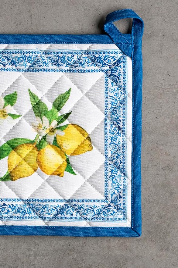 Maison d' Hermine Pot Holders 100% Cotton Heat Resistant Potholders 8" x 8" Hot Pads with Loop BBQ, Cooking, Baking, Grilling, Kitchen, Handling Hot Pans Spring/Summer (Pack of 1, Cedrat)