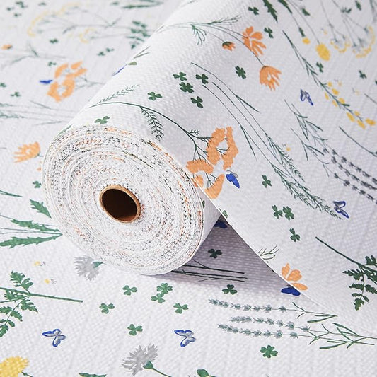 Beautysaid Shelf and Drawer Liner for Kitchen Cabinet, Non Adhesive Non Slip Shelf Paper Waterproof Washable Thickened for Dresser Pantry Shelve Bathroom Protector Liner(Floral,18 in x 10 FT)