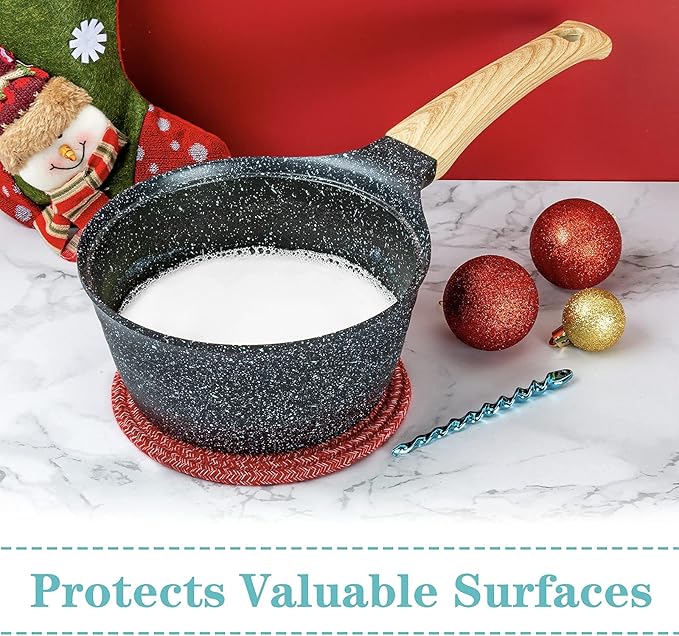 Trivets for Hot Dishes, Pots and Pans, Hot Pads with Storage Basket, Pot Holders for Kitchen, Heat Resistant Mat Protect Counter Home Essentials, Farmhouse Decor (Red 4 PCS)