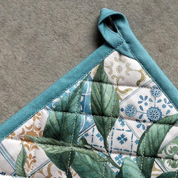 Maison d' Hermine Pot Holders 100% Cotton Heat Resistant Potholders 8" x 8" Hot Pads with Loop BBQ, Cooking, Baking, Grilling, Kitchen, Handling Hot Pans Spring/Summer (Pack of 1, Agrume)