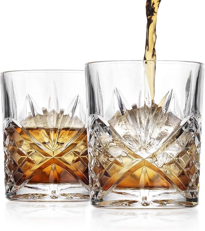 Godinger Old Fashioned Whiskey Glasses with Bonus Sphere Ice Ball Maker Ice Molds, Whiskey Drinking Glasses Set of 2, Rocks Glasses, Gifts for Men - Dublin Collection, Set of 2