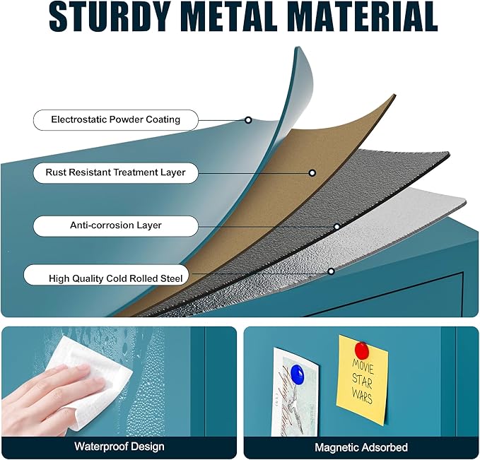 61" Tall Metal Storage Cabinet with 2 Doors and 3 Adjustable Shelves, 4-Tier Kitchen Pantry Storage Cabinet for Kitchen, Living Room, Dining Room and Office, Blue