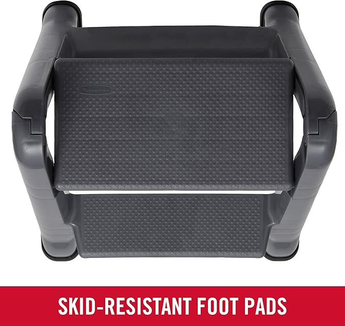 Rubbermaid Two-Step Folding Foot Stool 14-Inch High Gray 300-Pound Capacity Small Step Stool for Adults/Kids for Use in Library/Kitchen/Bathroom/Garage/Closet